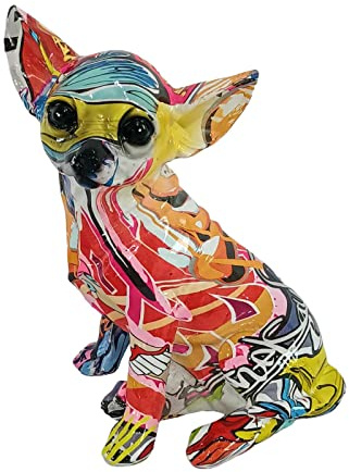Ronyme Estatua de Animales Figuras de Perros Decoración para el hogar Graffiti Multicolor Estatua de Chihuahua Escultura de Perro para Estante de Oficina, Grafiti del Alfabeto