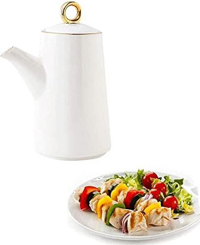 TONZN Botella de vinagre antifugas, Mesa de cerámica, vinagrera de Salsa de Soja, condimentos Modernos, Especias (Blanco 400 ml)