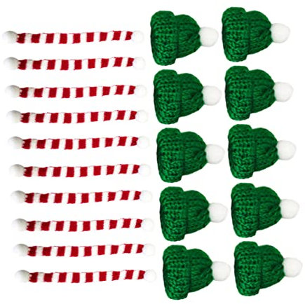 TOYANDONA 20stücke Teiliges Mini Gestrickte Weihnachtsmützen Und Schals Für Puppen Und Pflanzen Kreative Deko Mit Rot-weißem Schal Und Grünem Hut Als Festliche Accessoires Für Zuhause Und Pa