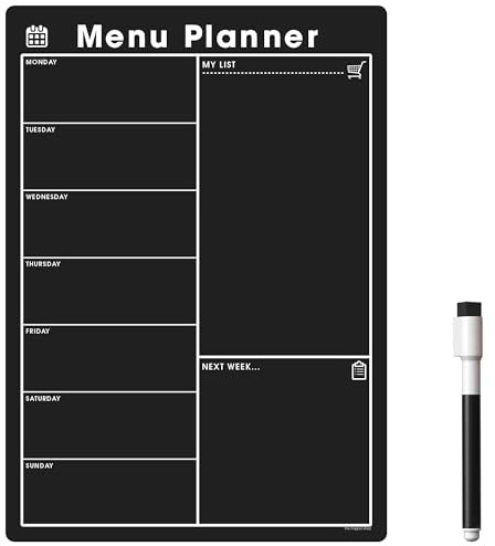 TMS - Agenda magnetica per frigorifero, realizzata nel Regno Unito, lavagna bianca per preparazione settimanale dei pasti, calendario o organizer per lavoro o pianificazione familiare (lavagna, A3 (42