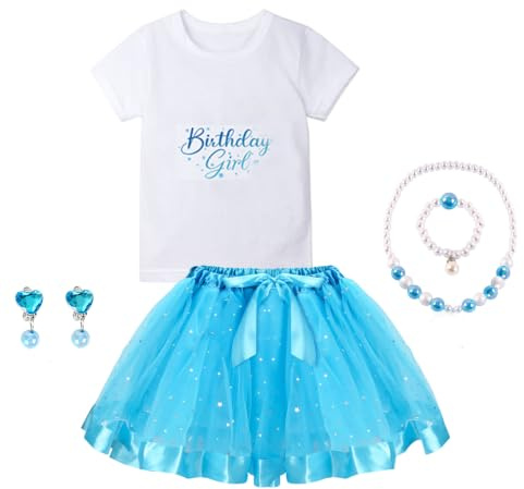 YYDSXK Elsa Kostüm Mädchen, Elsa Kleid mit Elsa Krone Zauberstab Halsketten Set, Geburtstags Outfit T-Shirt und Blau Tütü Rock für Weihnachten Verkleidung Karneval Halloween Geburtstag Party