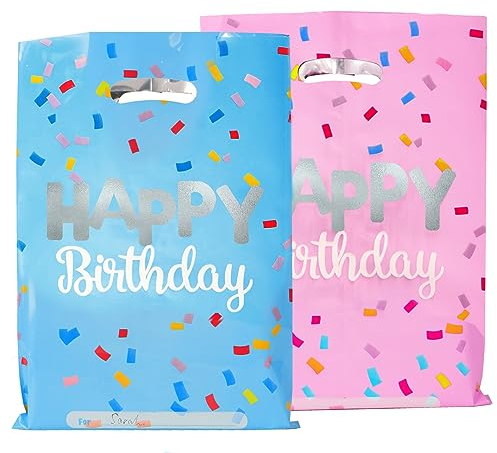 30 Stück Geburtstagstüten Süßigkeiten Geschenktüten Kindergeburtstag Gastgeschenke Tütchen Cookie Partytüten mitgebsel Geburtstag Tüten für Mädchen Jungen Geschenk Giveaways Party (15 Blau + 15 Rosa)
