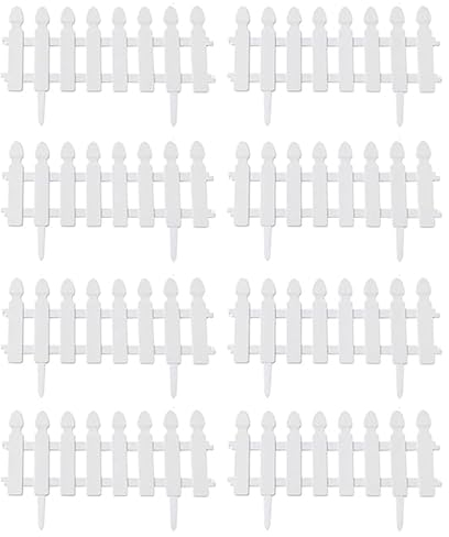 Miupoo Kunststoff Gartenzaun Panel, Gartenkanten, Dekorative Gartenzaun, Gartenbaumgrenze, 8 Stücke, insgesamt 384cm Länge, weiß Vertikaler Zaun