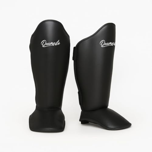ONOMASTE | Schienbeinschoner aus Leder gepolstert, ShinGuard, Leder, Kampfsport, Karate-Training, MMA Kickboxen, Muay Thai, Krav Maga Fuß