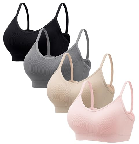 HBselect 4Pcs Sujetador sin Aros para Mujer Cómodo Bralette Mujer sin Costuras, Bralette Confeccionado en Microfibra Tipo Top, Sujetador Elastizado sin Costuras