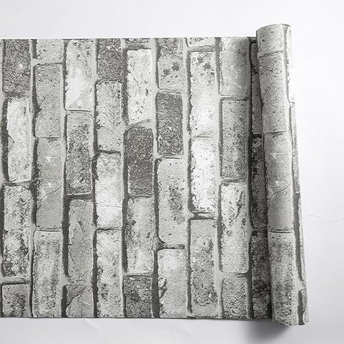 Snewvie Rustic Grey Brick Effect Wallpaper 3D Brick and Stone Pattern Effect Wall Paper Non-Woven Texture Vintage Slate for Bedroom Living Room Restaurant Cafe Fireplace 950 * 53cm
