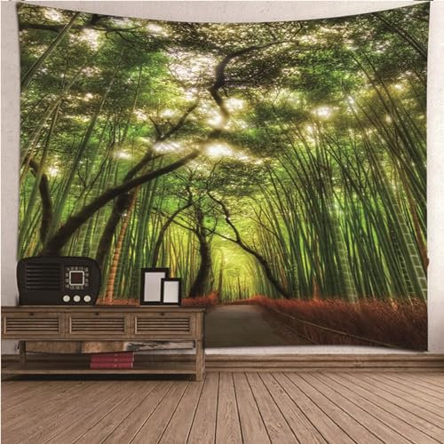Skcess Wandteppich Groß, Bambus Wandbehang Grün Naturthema Bambus und Pfad Polyester Wandteppich 350X256CM