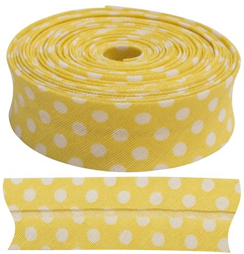 Aerzetix – C73168 – dekorativt snedband 4,5 meter x 20 mm – tillverkat av 35 % polyester och 65 % bomull – gul färg med vita prickar