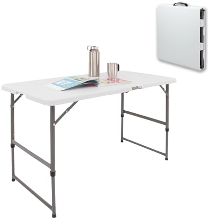 TRUTZHOLM Flohmarkttisch höhenverstellbar 120x60 cm zusammenklappbar mit Tragegriff wetterbeständig rostfrei Campingtisch Partytisch Gartentisch Tapeziertisch Esstisch Buffettisch Reisetisch