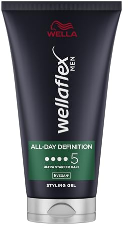 Wellaflex Men All-Day Definition Gel coiffant ultra forte tenue | Gel capillaire végétalien | Testé dermatologiquement et sans silicone | 150 ml