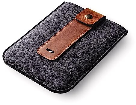 Crazy Horse Craft, Sleeve for Kindle Paperwhite 5, Classic Brown, eReader Case, 100% Wool Felt and Veg-Tanned Leather, 11 Generation, eBook Cover, Durable, Secure Bag