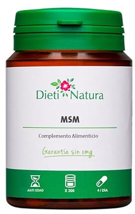 Dieti Natura 200 Cápsulas de Msm (400mg) - Antioxidante y Antiinflamatorio Natural - Ayuda a Combatir el Dolor de Osteoartritis - Mantiene el funcionamiento articular - Garantía sin OMG