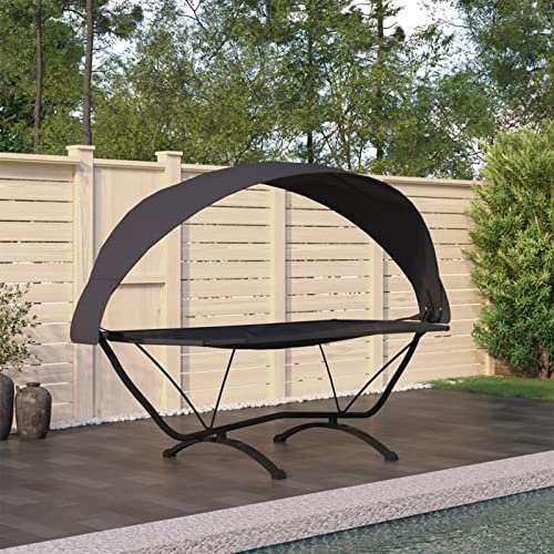 ZEYUAN Sonnenliege mit Dach, Gartenliege, Sonneninsel, Liege, Doppelliege, Gartenbett, Hängebett, Gartenmöbel, Outdoorbett, Schwarz Stahl und Oxford-Gewebe