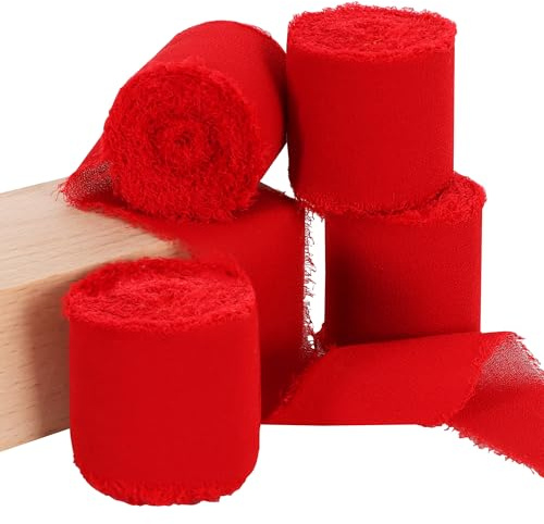 TONIFUL 4 Rollen rotes Chiffonband – 3,8 cm, 5,5 m, Seidenband für Geschenkverpackungen, Hochzeit, Party-Dekoration, Blumenstrauß, Schleifen, Basteln