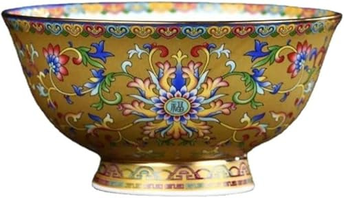 PUJIANA Bol en céramique, bol à soupe, bol à riz en céramique, grand bol de style chinois avec bordure dorée, bol Shou