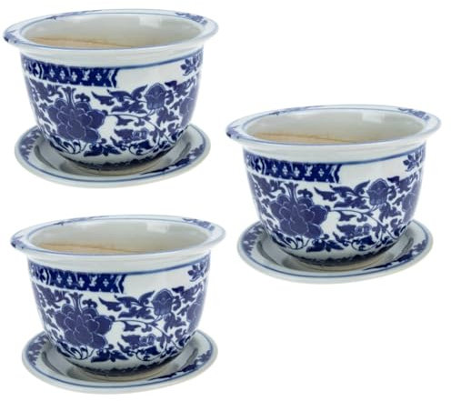 Supvox 3sätze Keramischer Blumentopf Mit Untersetzer Eleganter Gartenpflanzer Für Innen Und Außen Für Bonsai Und Zimmerpflanzen Rund Durchmesser Mit Drainageloch Für Pflanzenpflege