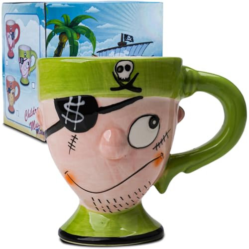 LUCYLANKER Piraten Tasse, 3D Keramik Kaffeetasse, Cartoon Piraten Tasse, Fasst 300 ML Ihres Lieblingsgetränks, Kreatives Geschenk für Vater, Freund, Kaffeeliebhaber (Grün)
