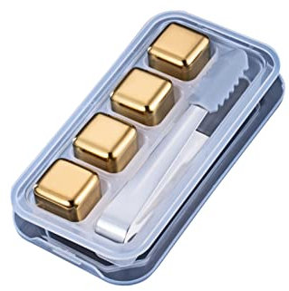 QTANZIQI Edelstahl-Whisky-Steine, Eiswürfel, Metall-Eiswürfel-Whisky-Steine, Wiederverwendbare Kühlsteine, Kühlung für schottischen Whisky, Wein, Gin, Tonic-Getränke, 4 Whisky-Steine