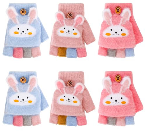 QKURT 3 Paar fingerlose Handschuhe für Kinder, wandelbare Handschuhe, Halbfingerhandschuhe, warme Fäustlinge für den Winter, dehnbare magische Handschuhe für Jungen Mädchen im Alter von 4–10 Jahren