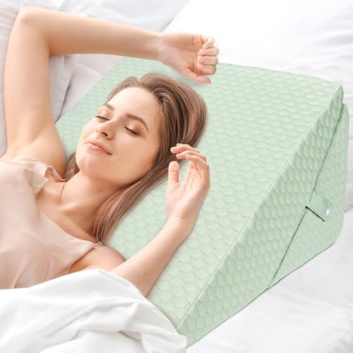 INFANZIA Bettkeilkissen, faltbares Memory-Schaum-Dreieckskissen für Schlafapnoe, Säurereflux, Schnarchen, Beinerhöhung, verstellbare Rückenstütze 22,9 cm und 30,5 cm zum Sitzen im Bett, Grün
