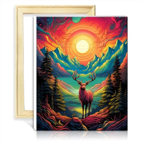 LiHEQING Ölgemälde „Hirsch“ – Malen nach Zahlen für Kinder mit Pinseln und Acrylpigmenten, Kunstwerk für die Heimdekoration, ohne Rahmen (50 x 65 cm)