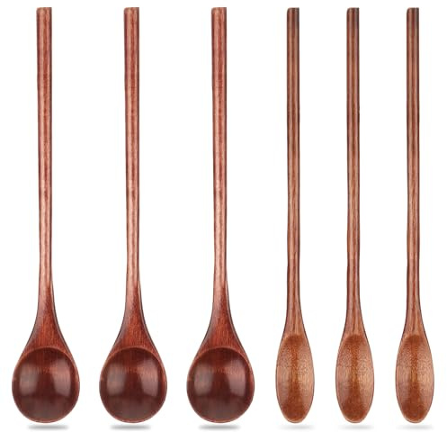 6 Pcs Small Wooden Spoons for Coffee, Long Handle Small Wooden Stir Spoon, Wooden Teaspoon, Mini Stirring Spoon, Honey Spoons, Tiny Mixing Spoon for Soup Honey Powder Dessert Kitchen Stirring