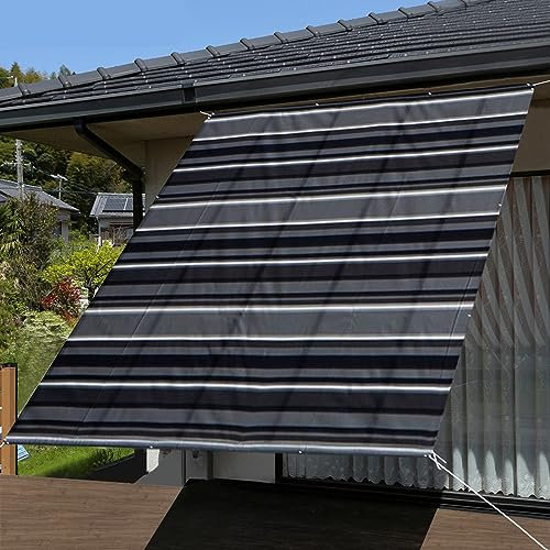 Outdoor 90x800cm Wetterfester UV-Schutz Stoff für Terrasse Balkon Hinterhof Schwarz und Weiß Streifen Sichtschutz