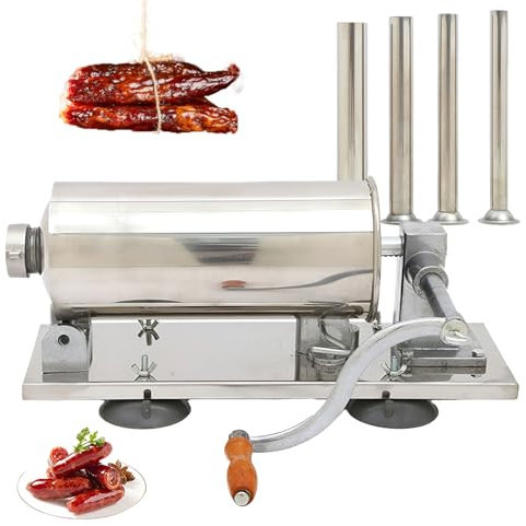 QUTBAG 4L Edelstahl-Wurstfüller, horizontale Fleischfüllmaschine mit 16/19/22/28 mm Füllrohren, Maunal Wurstfüller für Heimküche, Restaurant, Gewerbe