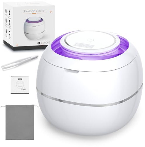 Ultrasonic Retainer Cleaner, 42kHz Ultrasonic Tooth Cleaner with Visible Window and Two Modes, 180ML Ultrasonic UV Cleaner Machine for Retainer, Dentures, Mouth Guard, Aligner