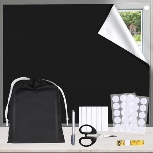 BRO Blackout Blind Stick on 200x150 CM with Scissors Cut to Any Size Window | Portable Black out Blinds Tool Kit, No Drill Temporary Blinds, Sun Blocker, Self Adhesive & Removable for Bedroom Baby Sleep