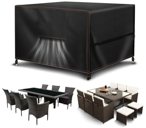 Outdoor Garden Furniture Covers Waterproof with Air Vent 420D Heavy Duty Oxford Fabric Sofa Table Chair Bistro Set Cover Patio Furniture Covers Waterproof Garden Table Cover 200x200x90CM