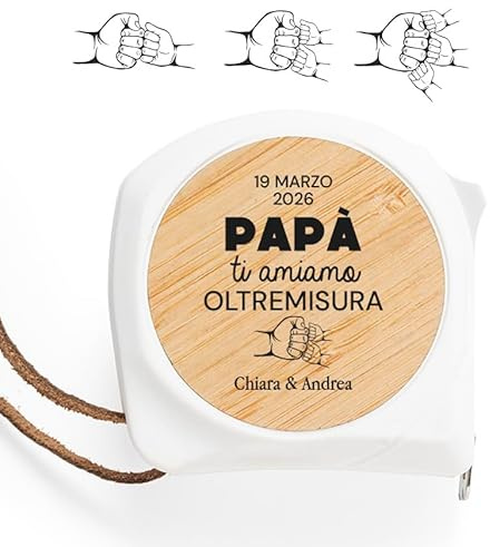 Metro Flessometro Girella Festa Del Papà Idea Regalo Originale Con Grafica E Nomi Personalizzati 5mt Con Incisione Su Base Legno Ideale Anche Per Nonno