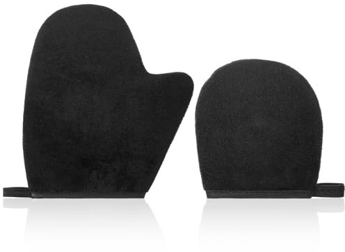 Lnngub 2 Stück Selbstbräuner Handschuh Set, Schwarze Bräunungshandschuhe aus Polyester Wiederverwendbarer Selbstbräunungs Handschuh für Bräunungscreme, Sonnenschutzlotionen, Körperlotionen, Peelings