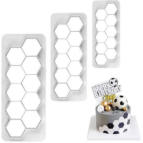 Juego de cortadores hexagonales de galletas, 3 cortadores de acero inoxidable para decoración de tartas de fútbol y manualidades
