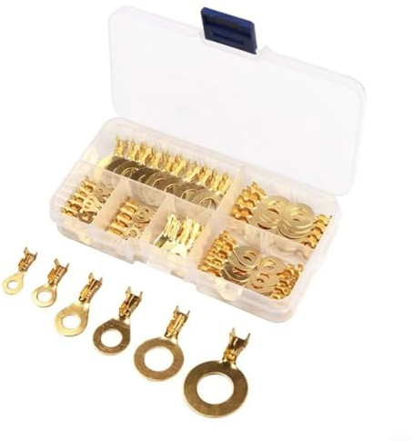150PCS Ring Cable Lug Eye Terminal Set Brass Non-Insulated Crimp Connectors for M3-10 Bare Terminal Gold Electrical Wire Connectors