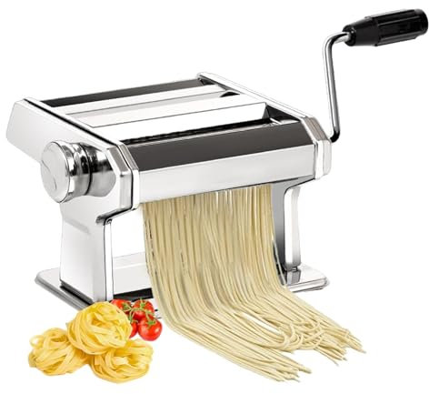 Pasta Making Machine, 9 Adjustable Thickness Stainless Steel Pasta Roller Cutters for Baking Wide Pasta Dough Spaghetti, Fettuccini, Lasagna, Italian Deluxe