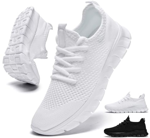 GDEKLO Mens Running Shoes Walking Sneakers Tennis Slip on Workout Gym Athletic Lightweight Casual Sport Shoes White Size 13
