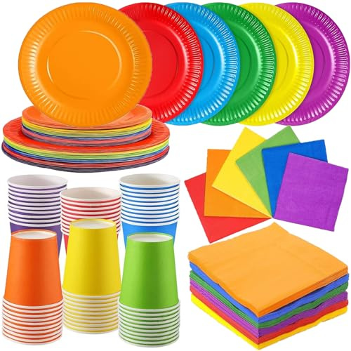 30 PCS + 90 Buntes Partygeschirr-Set in Regenbogenfarben, DIY Bunt Pappteller Bunt Party Pappteller, Partyteller Bunte, für Feste und Feiern wie Geburtstag oder Grillabend DIY Malerei