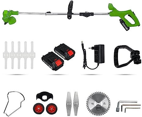 ZKLGS Desbrozadora, Recortadora de césped eléctrica Plegable 21V 1800W Cortacésped portátil inalámbrico Herramientas de poda de jardín con batería de 2 Piezas amp; Ruedas(Green 2Battery)
