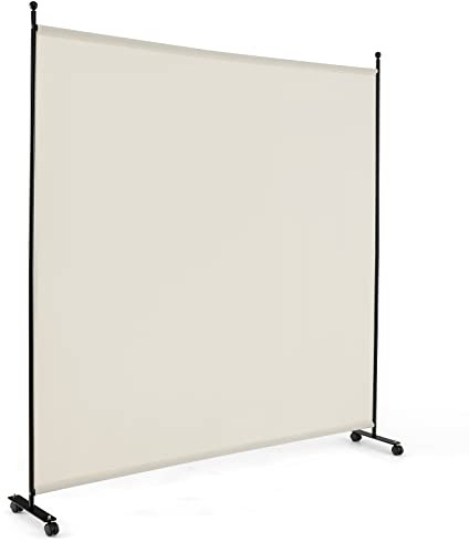 LIFEZEAL Divisorio a 1 Pannello, Separè per Interno, Esterno, Paravento Mobile, Parete Divisoria, Telaio in Metallo, con 4 Ruote, Protezione di Privacy, Separatore di Spazio, Byobu, 184x184cm (beige)