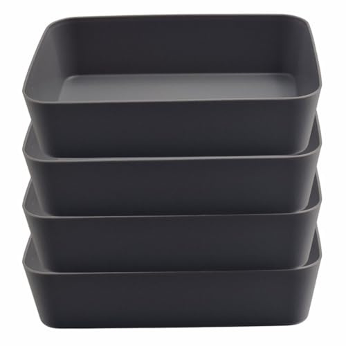 schone Medium Organiser Trays – 4 Pack Plastic Storage Trays – Stackable Drawer and Cupboard Organisers for Makeup, Stationery, Arts & Crafts – W18 x H4.5 x D13cm