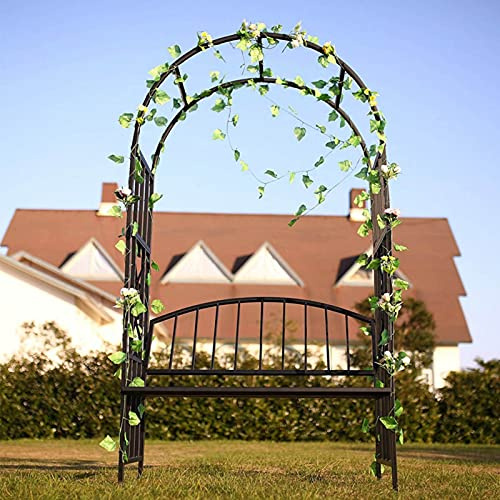 VGVSBG Gartenlaube, Gartenmetall mit Sitzbank, Pergola-Spalier für Terrasse im Freien zum Klettern von Rosenranken, 114 x 64 x 205 cm (L x B x H)