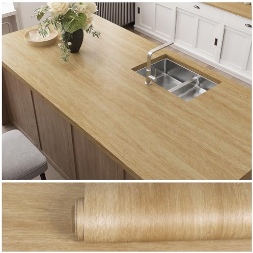 VEELIKE Papier Peint Autocollant Marron Clair Aspect Bois Papier Peint Mural pour Cuisine Aspect Bois Vinyle Adhesif pour Meubles Rouleau Adhesif pour Salle de Bain Imperméable Amovible 40cm × 300cm