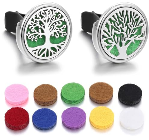 JYNXOR 2 Pcs Diffuseur Huiles Essentielles Voiture, Avec 10 Tampons De Rechange, Clip De Ventilation Parfumé Médaillon, Désodorisant Voiture, Diffuseur Parfum Pour Voiture, Salon, Bureau, Maison
