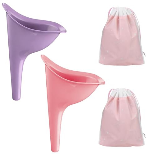 YDSW 2 PCS Female Urinal, Female Urination Device Silicone Urinal Reusable Pee for Women Standing Up Includes Waterproof Bag for Travel Outdoor Camping Hiking (Pink + Purple)