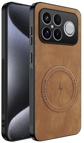 teroxa Coque pour Xiaomi Poco F8 Ultra - Protection d'objectif d'appareil photo en TPU - Coins résistants aux chocs - Coque arrière en cuir compatible avec MagSafe (marron)