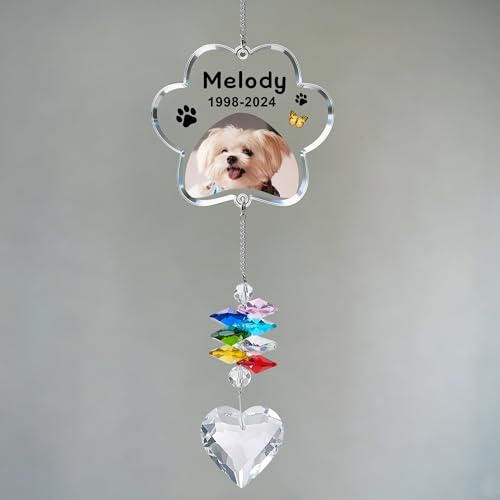 EDSG Personalised Rainbow Bridge Pet Loss Gifts, Pet Memorial Suncatcher Gifts with Photo, Crystal Suncatcher Rainbow Bridge, Sympathy Gift Memorial Bereavement Gifts for Dog Cat (Design 2)