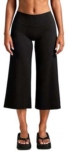 Navneet Women Capri Pants Cropped Culottes Wide Leg Gaucho Pants | Casual Capri Leggings, Straight Leg 3/4 Trousers, Workout Pilate Yoga Pants, Work Office Wear