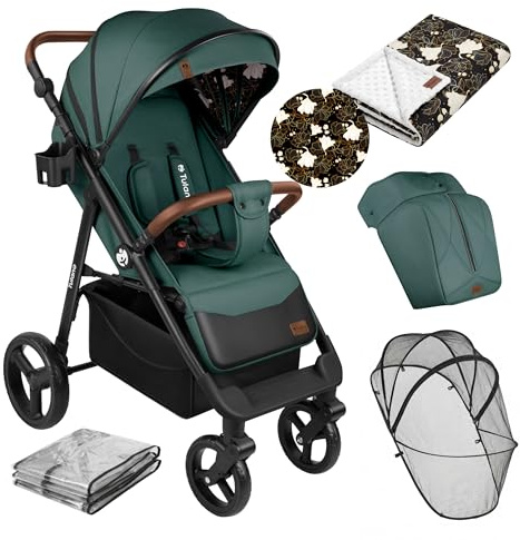 Tulano Avignon 35 Kinderwagen Buggy Klein Zusammenklappbar - Reisebuggy mit Liegefunktion - Reisebuggy Flugzeug Handgepäck - Kinderbuggy inkl. Fußsack & Regenschutz - Baby Buggy bis 22kg – Grün