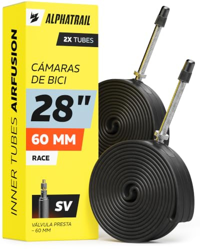 Alphatrail Camara Bicicleta Carretera AirFusion 28 Pulgadas SV 60 mm 2X Set 700x18-28C con Garantia de Movilidad I Cubierta Compatible Schwalbe, Continental, Conti, Michelin, Maxxis y Mavic